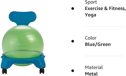 Gaiam Kids Balance Ball Chair - Classic Children's Stability Ball Chair, Alternative School Classroom Flexible Desk Seating for Active Students with Satisfaction Guarantee, Blue/Green