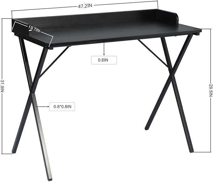 FurnitureR Office Desk, Simple Style Writing Table Computer Study Desk with Baffle, Home Office PC Laptop Table, 47.2 Inches, Black