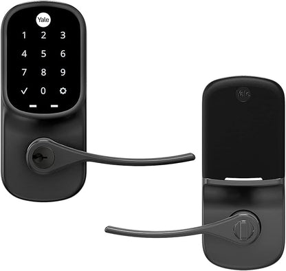 Yale Assure Lever Entry Door Handle with Keypad, Black Suede Smart Door Lock with Handle, Back-Up Key, and Z-Wave, ‎YRL226-ZW2-BSP