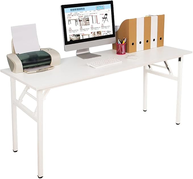 SDHYL 62 inches No Assembly Foldable Computer Desk for Home Office Workstation, Study and Writing, White