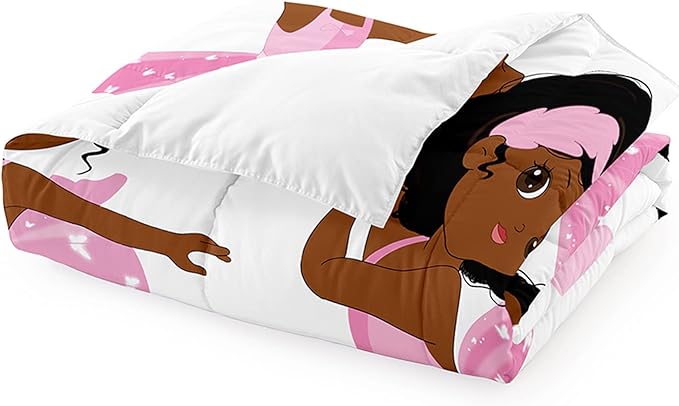 Pink African American Twin Comforter Set for Girls Kids Adults, Cute Twin Bedding Set for Girls Bedroom Decor Set 1 Comforter 2 Pillowcases, Cute Ballet Princess Dancer, Twin Size