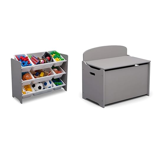 Delta Children MySize 9 Bin Plastic Toy Organizer - Greenguard Gold Certified, Grey & MySize Deluxe Toy Box - Greenguard Gold Certified, Grey