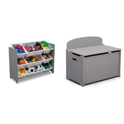 Delta Children MySize 9 Bin Plastic Toy Organizer - Greenguard Gold Certified, Grey & MySize Deluxe Toy Box - Greenguard Gold Certified, Grey