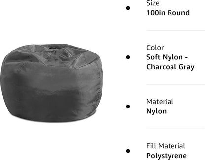 Posh Creations Structured Comfy Seat for Playrooms and Bedrooms, Large Bean Bag Chair, 100in Round Classic Bean Bag, Charcoal Gray