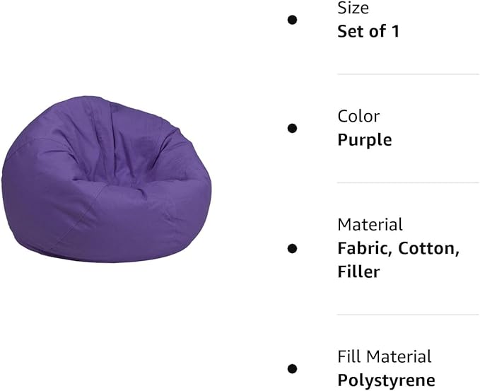 Flash Furniture Dillon Small Bean Bag Chair for Kids and Teens, Foam-Filled Beanbag Chair with Machine Washable Cover, Purple
