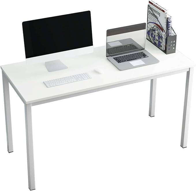 SogesGame Computer Desk, 55.1 inches Office Desk Computer Table Study Writing Desk Workstation for Home Office, White Dining Table