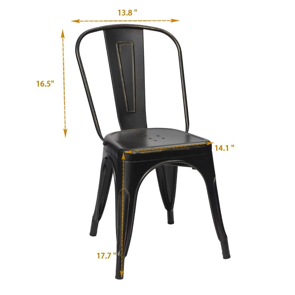 Furmax Metal Dining Chair Indoor Outdoor Use Stackable Chic Side Classic Trattoria Metal Chairs Set of 4 for Kitchen, Dining Room, Bistro and Cafe (Distressed White)