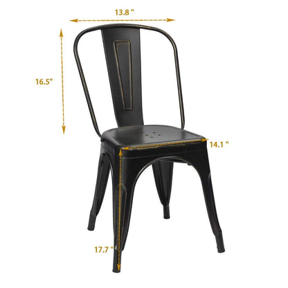 Furmax Metal Dining Chair Indoor Outdoor Use Stackable Chic Side Classic Trattoria Metal Chairs Set of 4 for Kitchen, Dining Room, Bistro and Cafe (Distressed White)