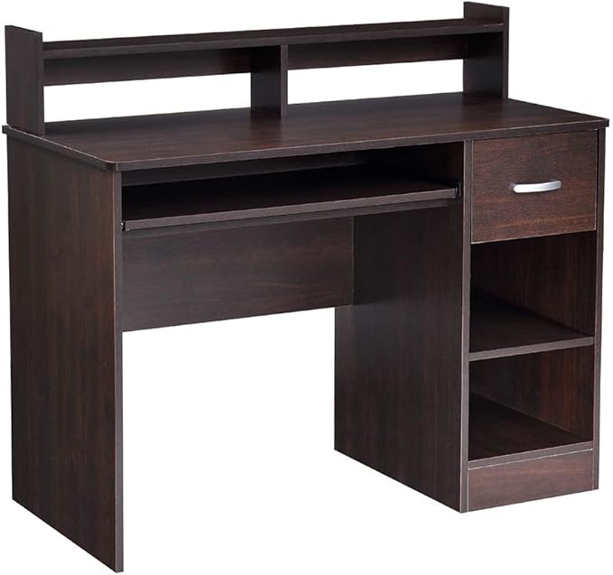 ROCKPOINT Axess Computer Keyboard Tray and Drawer Small Home Office Bedroom, Homework and School Studying Writing Desk for Student with Storage,Chocolate