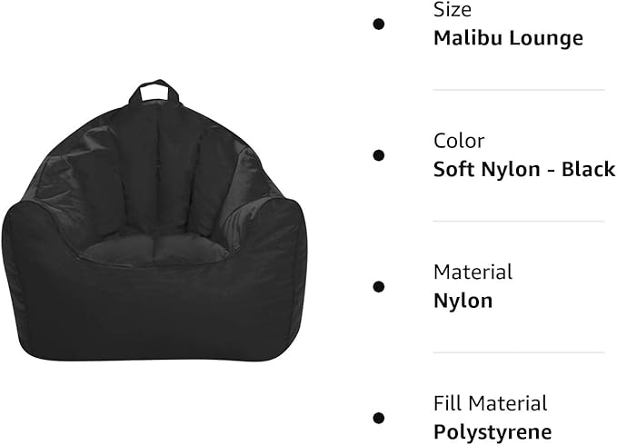 Posh Creations Structured Comfy Seat for Playrooms and Bedrooms, Large Bean Bag Chair, Malibu Lounge, Black