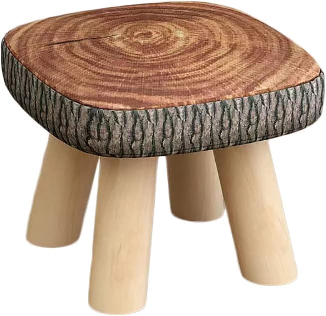 Solid Wood Stool Home Square Low Stool Cute Children's Sofa Stool Chair Fashion Cartoon Creative Small Stool for Kids and Adult, Changing Stool Coffee Table Stool, Bear 330lb (Tree Stump)