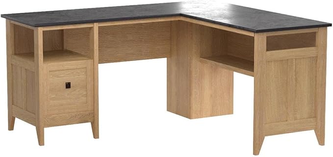 Sauder August Hill L-Shaped Desk, L: 59.06" x W: 58.74" x H: 29.25", Dover Oak finish