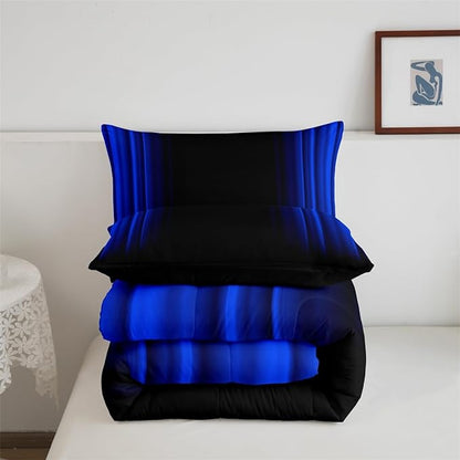 Geometric Abstract Ombre Comforter Set Kids Teens Dark Blue and Black Striped Bedding Bed Set Decor Modern Fashion Comforter Inner Fill Bedroom Collection 3Pcs Queen Size