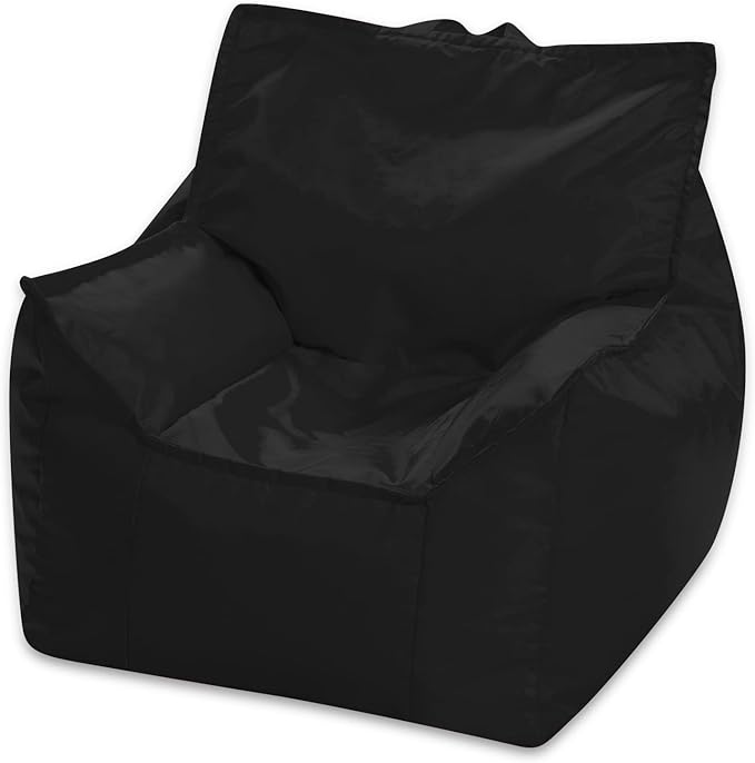 Posh Creations Structured Comfy Bean Bag Chair for Gaming, Reading, and Watching TV, Newport Chair, Microsuede - Black