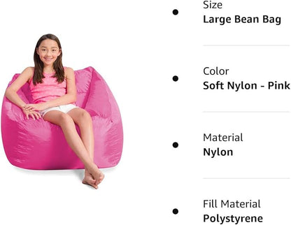 Posh Creations Coronado Bean Bag Boys and Girls Large Chair for Kids, for Gaming and Playrooms, Soft Nylon-Pink