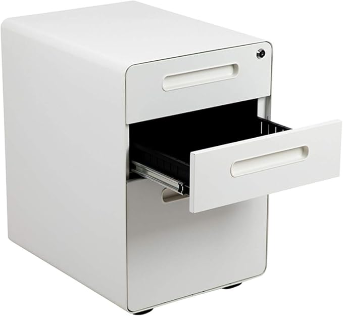 Flash Furniture Wren Ergonomic 3-Drawer Mobile Locking Filing Cabinet with Anti-Tilt Mechanism and Hanging Drawer for Legal & Letter Files, White