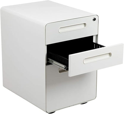 Flash Furniture Wren Ergonomic 3-Drawer Mobile Locking Filing Cabinet with Anti-Tilt Mechanism and Hanging Drawer for Legal & Letter Files, White