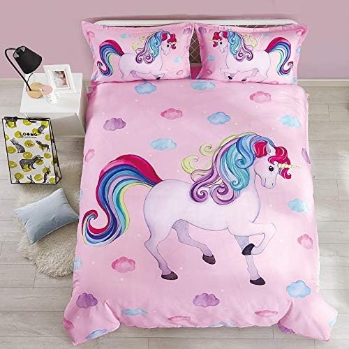 Wowelife Unicorn Bedding Set Twin for Girls Comforter Set Twin 5 Pieces Pink Bedding Set for Girls Rainbow Cloud Unicorn Bed Set Twin Kids Bed in a Bag with Sheets, Super Breathable Soft