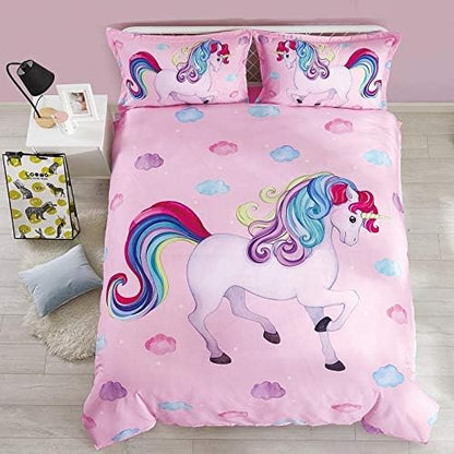Wowelife Unicorn Bedding Set Twin for Girls Comforter Set Twin 5 Pieces Pink Bedding Set for Girls Rainbow Cloud Unicorn Bed Set Twin Kids Bed in a Bag with Sheets, Super Breathable Soft