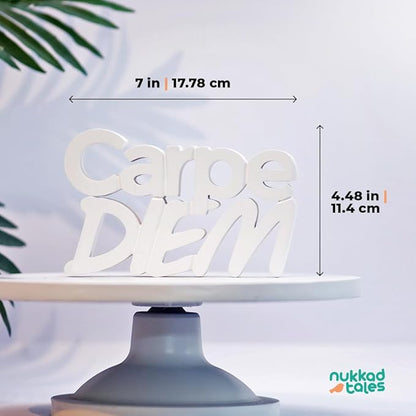 Carpe Diem White Showpiece Home Decor Items Living Room Decoration Items Center Table Décor Book Shelf Décor Birthday Gift Items (7 X 4.49 inch) Engineered Wood