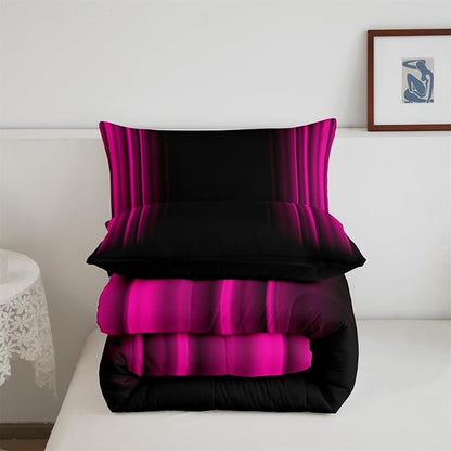 Geometric Abstract Ombre Bedding Bed Set Men Adults Teens Rose Red Black Striped Comforter Set Kids Boys Girls Simple Modern Comforter Collection 2Pcs Twin Size Boys