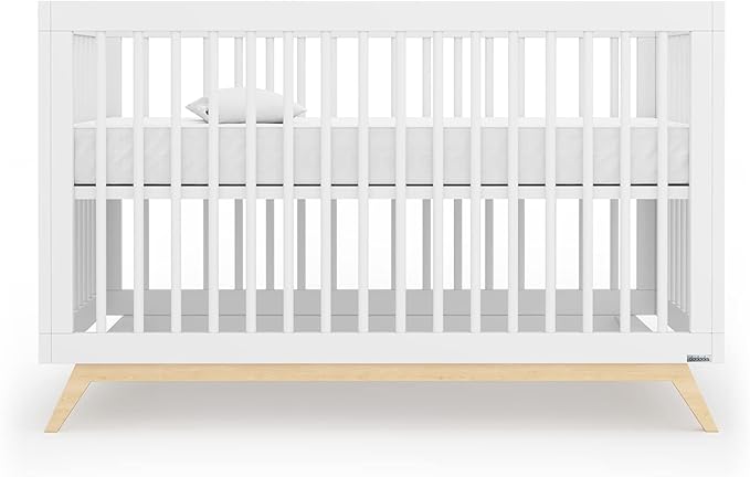 dadada Baby Soho 3-in-1 Convertible Crib – Made in Italy, GREENGUARD Gold, Adjustable Mattress Height, Solid Beechwood – Baby-Safe Finish, Modern Design 53.15 x 29.95 x 36.7 in (White + Natural)
