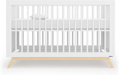dadada Baby Soho 3-in-1 Convertible Crib – Made in Italy, GREENGUARD Gold, Adjustable Mattress Height, Solid Beechwood – Baby-Safe Finish, Modern Design 53.15 x 29.95 x 36.7 in (White + Natural)