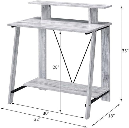 Acme Nypho Wooden 2 Shelves Writing Desk in Antique White and Black