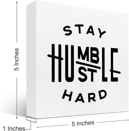 Stay Humble Hustle Hard Sign,Inspirational Quote Wood Box Sign,Motivational Wooden Block Signs,Positive Wood Signs,Entrepreneur Decorations for Home Office Shelf Table Decor