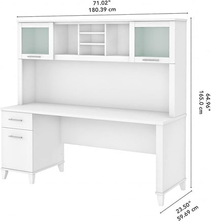Bush Furniture Somerset 72W Office Desk with Drawers and Hutch in White