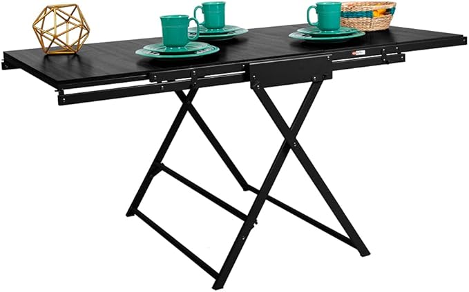 Origami Modern 2 in 1 Shelf to Table Style, Organizer Deco Rack Magically Turn to a Table/Desk in a Second, Fully Assembled, Patent Pending, Black(STT-BLKBLK)