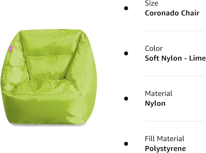 Posh Creations Structured Comfy Seat for Playrooms and Bedrooms, Large Bean Bag Chair, Coronado Chair, Lime