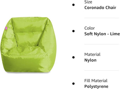 Posh Creations Structured Comfy Seat for Playrooms and Bedrooms, Large Bean Bag Chair, Coronado Chair, Lime