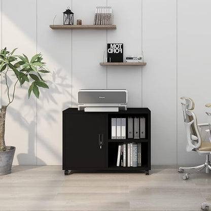 Metal Mobile Lateral File Cabinet, Storage Locker,Printer Stand with Open Storage Shelves for Office,School,Home,Living Room. (Black)