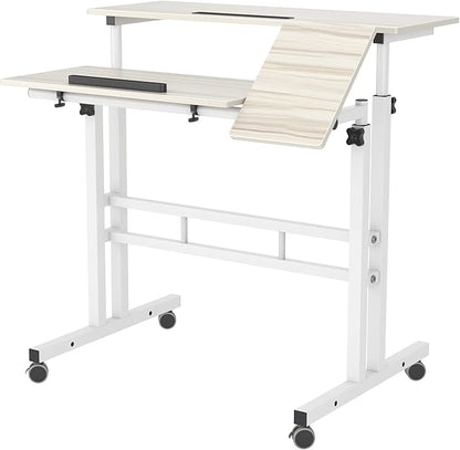 SDHYL 31.5 inches Movable Laptop Desk with Mouse Board Adjustable Height and Angle Anti-Slip Workstation Home Office Desk with Tablet Slot Portable Student Desk, White Maple, S7-ZS-101-2MP-US