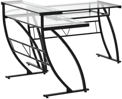 OSP Home Furnishings Constellation L Shaped Home Office Gaming Editing Desk, Black