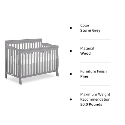Dream On Me Ashton 4-In-1 Convertible Crib In Storm Grey, Greenguard Gold, JPMA Certified, Non-Toxic Finishes, Features 4 Mattress Height Settings, Made Of Solid Pinewood