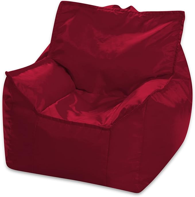 Posh Creations Structured Comfy Bean Bag Chair for Gaming, Reading, and Watching TV, Newport Chair, Microsuede - Red