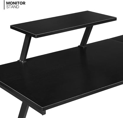 MoNiBloom L Shaped Gaming Desk Computer Corner Table with Metal Frame, L Desk Workstation for Home Office, Space-Saving, Black