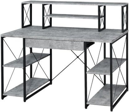 Acme Amiel Wooden 1-Drawer Writing Desk in Faux Concrete and Black