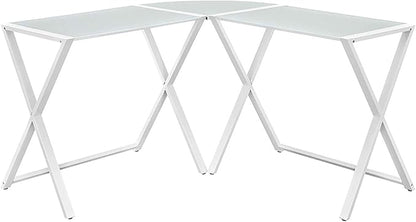 Walker Edison Wright Modern X Leg Glass Top Corner Computer Gaming L Shape Desk Home Office, 51 Inch, White