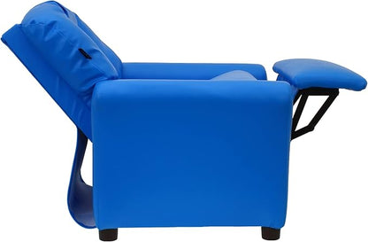 The Crew Furniture Traditional Kids Recliner, Toddler Ages 1-5 Years, Pu Faux Leather, Blue