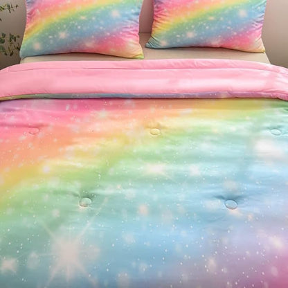 NINENINE Rainbow Bedding Sets,Twin Comforter Set for girls,Twin Bedding Sets for girls,Pink Comforter Glitter Bedding Comforter Set with 1 Comforter 1Pillowcase