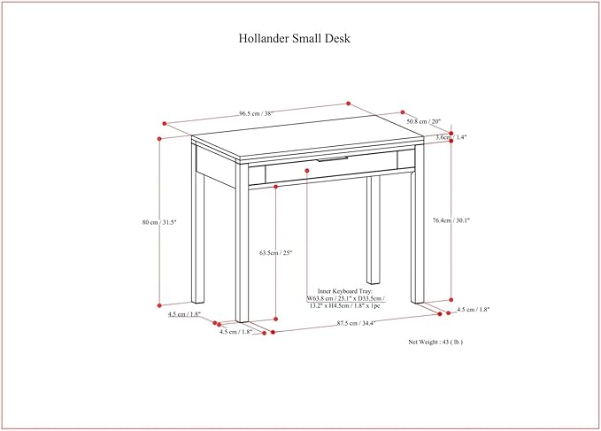 SIMPLIHOME Hollander SOLID WOOD Contemporary 38 inch Wide Small Desk in Warm Walnut Brown for The Office Desk, Writing Table, Workstation and Study Table