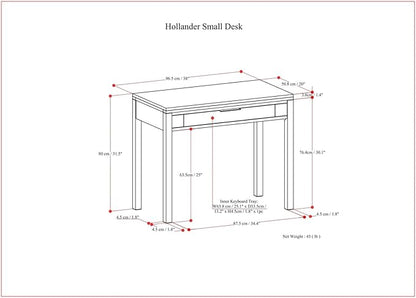 SIMPLIHOME Hollander SOLID WOOD Contemporary 38 inch Wide Small Desk in Warm Walnut Brown for The Office Desk, Writing Table, Workstation and Study Table