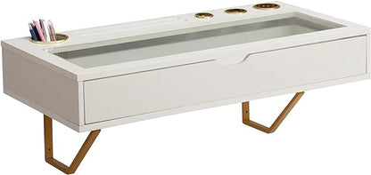 ALIMORDEN Floating Shelf with Drawer,Floating Drawer for Bathroom, White Wall Mounted Desk,Pull Out Drawer, 31 inch Surface, Floating Wall Desk, Hanging Desk, White