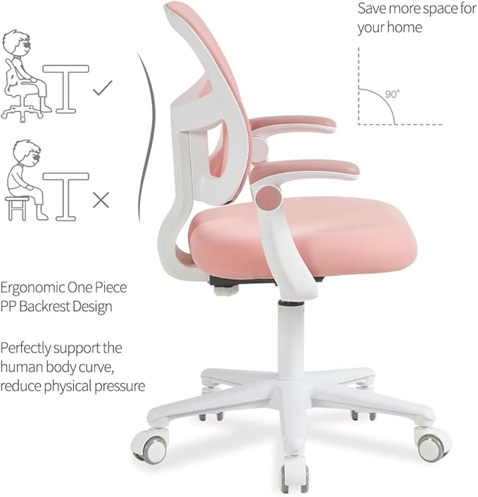 Kids Desk Chair, Height Adjustable Kids Chair, Ergonomically Designed Kids Computer Chair. Made Suitable for 4~12 Years Old Child, Pink