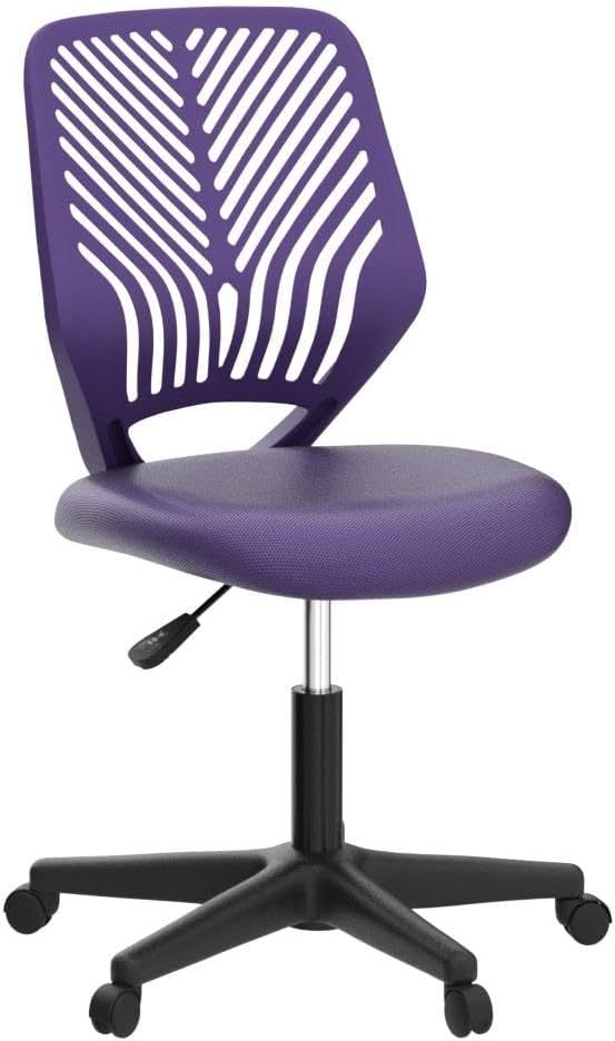 Yaheetech Students Cute Desk Chair Low-Back Armless Study Chair w/Lumbar Support Adjustable Swivel Chair in Home Bedroom School, Purple