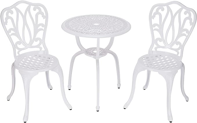 3 Piece Bistro Set,Outdoor Patio Set,Anti-Rust Cast Aluminum Bistro Table Set for Park Yard Front Porch Furniture(New White)…