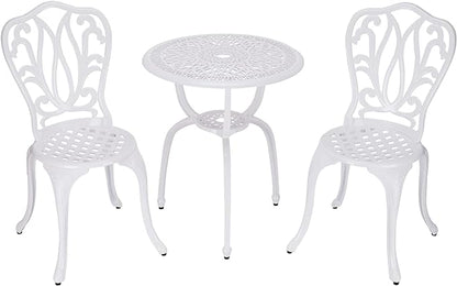 3 Piece Bistro Set,Outdoor Patio Set,Anti-Rust Cast Aluminum Bistro Table Set for Park Yard Front Porch Furniture(New White)…